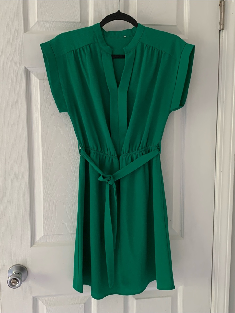 Emerald Green Tie-Waist Short Sleeve Dress